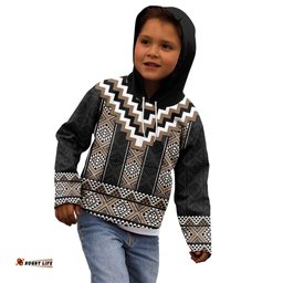 Brown Taniko Aotearoa Kid Hoodie Niho Taniwha Mix Poutama