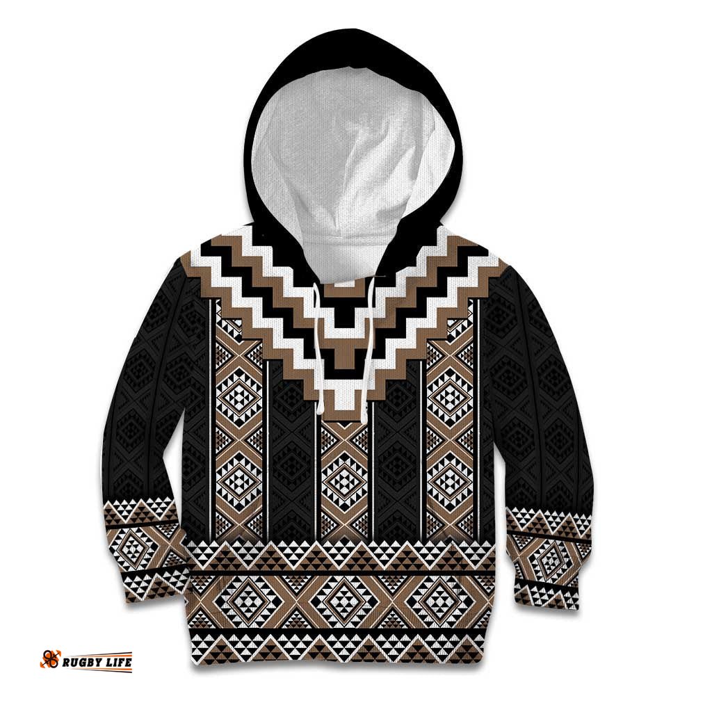 Brown Taniko Aotearoa Kid Hoodie Niho Taniwha Mix Poutama