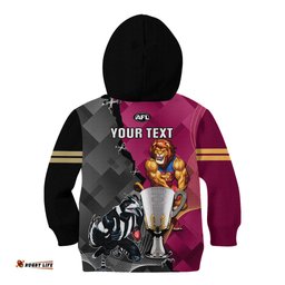 Personalised Collingwood And Lions Football Kid Hoodie Grand Final Magpies Brisbane Together