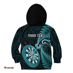Personalised New Zealand Darts Kid Hoodie Happiness Is A Tight Threesome Maori Turquoise