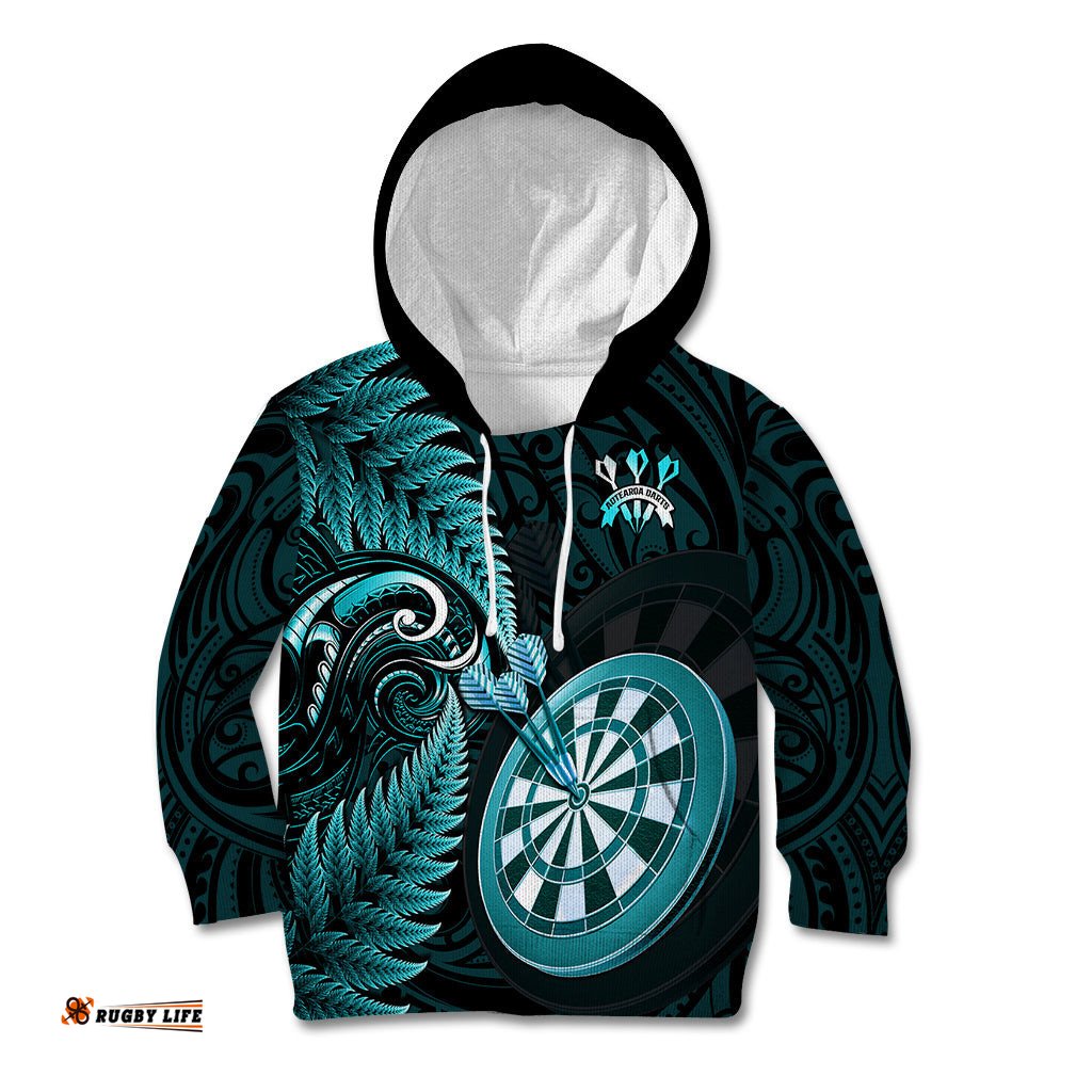 Personalised New Zealand Darts Kid Hoodie Happiness Is A Tight Threesome Maori Turquoise