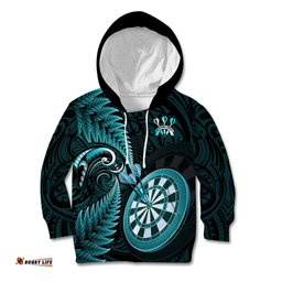 Personalised New Zealand Darts Kid Hoodie Happiness Is A Tight Threesome Maori Turquoise