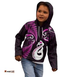 Personalised New Zealand Kid Hoodie Aotearoa Silver Fern With Manaia Maori Unique Pink