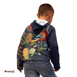 Aussie Honeyeaters Banksia Flowers Kid Hoodie Aboriginal Dots Painting