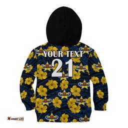 Custom Text And Number Cowboys Rugby Kid Hoodie Polynesian Style With Hibiscus