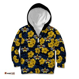 Custom Text And Number Cowboys Rugby Kid Hoodie Polynesian Style With Hibiscus