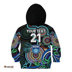 Custom Text And Number NAIDOC NSW Blues Rugby Kid Hoodie New South Wales Indigenous Tribal