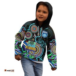 Custom Text And Number NAIDOC NSW Blues Rugby Kid Hoodie New South Wales Indigenous Tribal