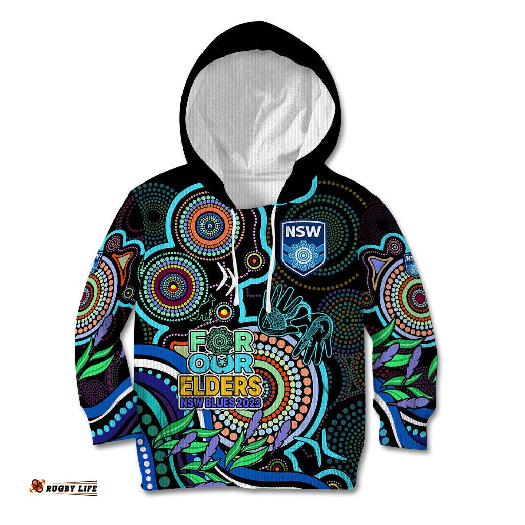 Custom Text And Number NAIDOC NSW Blues Rugby Kid Hoodie New South Wales Indigenous Tribal