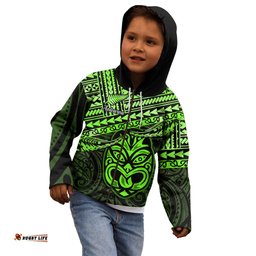Personalised Matariki New Zealand Kid Hoodie Maori New Year Tiki Green Version