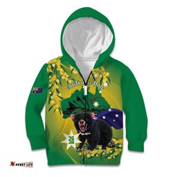 Tasimania Devil Australia Day Kid Hoodie Aussie Aussie Aussie Oi! Oi! Oi! Green