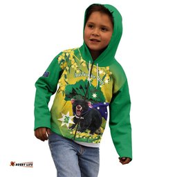 Tasimania Devil Australia Day Kid Hoodie Aussie Aussie Aussie Oi! Oi! Oi! Green