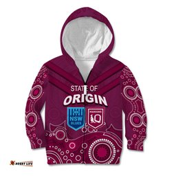 Custom State of Origin NSW Blues Vs QLD Maroon Rugby Kid Hoodie Maroon Style