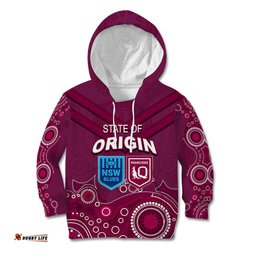 Custom State of Origin NSW Blues Vs QLD Maroon Rugby Kid Hoodie Maroon Style