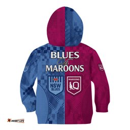 Blues and Maroons Rugby Kid Hoodie State of Origin NSW Combine QLD Sporty Style