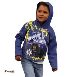 Tasimania Devil Australia Day Kid Hoodie Aussie Aussie Aussie Oi! Oi! Oi! Blue