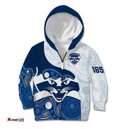 Personalised Geelong Football Kid Hoodie Go Cats Indigenous Art