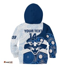 Personalised Geelong Football Kid Hoodie Go Cats Indigenous Art