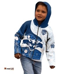 Personalised Geelong Football Kid Hoodie Go Cats Indigenous Art