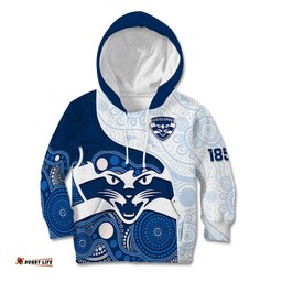 Personalised Geelong Football Kid Hoodie Go Cats Indigenous Art