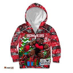 Custom Bombers Football Merry Christmas Kid Hoodie Indigenous Australian Art