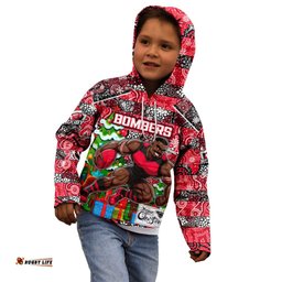 Custom Bombers Football Merry Christmas Kid Hoodie Indigenous Australian Art
