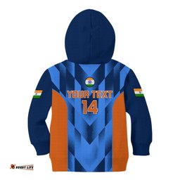 Personalised India Cricket Kid Hoodie Men In Blue Go Champions World Cup
