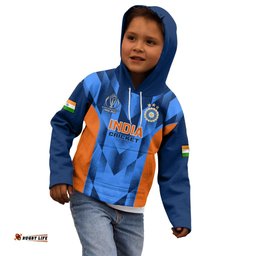 Personalised India Cricket Kid Hoodie Men In Blue Go Champions World Cup