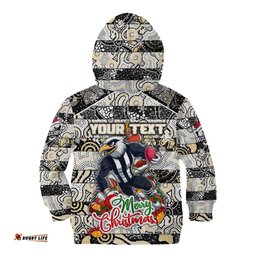 Custom Magpies Football Merry Christmas Kid Hoodie Indigenous Australian Art