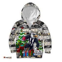 Custom Magpies Football Merry Christmas Kid Hoodie Indigenous Australian Art