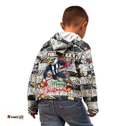 Custom Magpies Football Merry Christmas Kid Hoodie Indigenous Australian Art