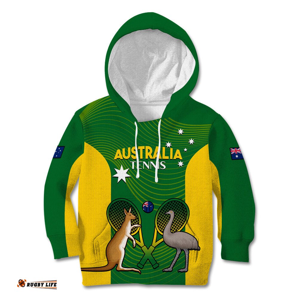 Personalised Australia Tennis Kid Hoodie Aussie Pride National Color