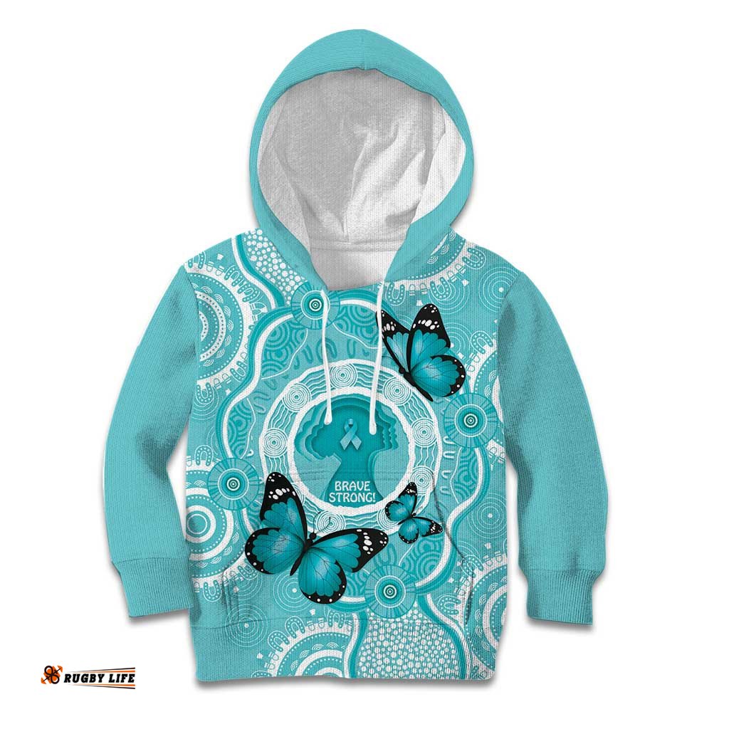 Australia Cervical Cancer Awareness Month Kid Hoodie Brave Strong Butterfly Aboriginal Art