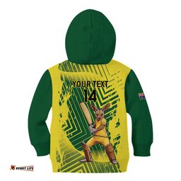 Custom Australia Cricket Kid Hoodie Aussie Baggy Greens Kangaroo Mascot Style