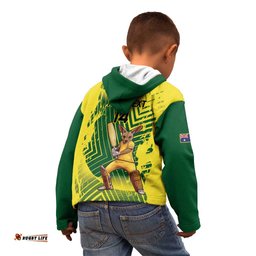 Custom Australia Cricket Kid Hoodie Aussie Baggy Greens Kangaroo Mascot Style