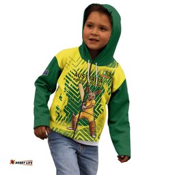 Custom Australia Cricket Kid Hoodie Aussie Baggy Greens Kangaroo Mascot Style