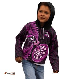 Personalised New Zealand Darts Kid Hoodie Happiness Is A Tight Threesome Maori Pink