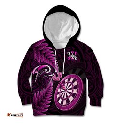 Personalised New Zealand Darts Kid Hoodie Happiness Is A Tight Threesome Maori Pink