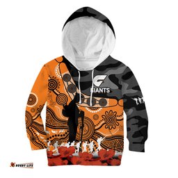 Custom Text And Number Giants Football ANZAC KID Hoodie GWS Aboriginal Mix Poppy Camouflage