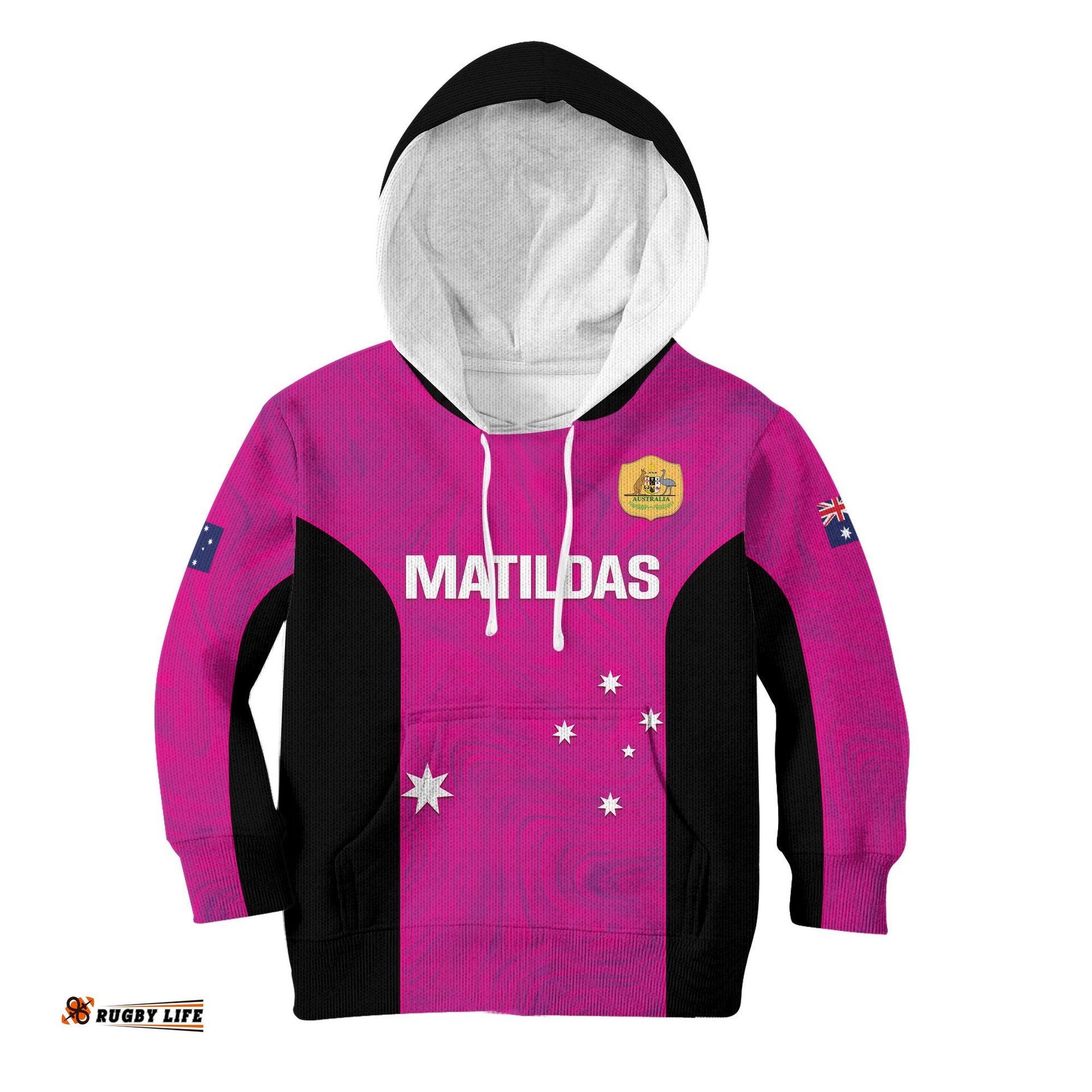 Custom Australia Soccer Kid Hoodie Matildas Go Champions Pink