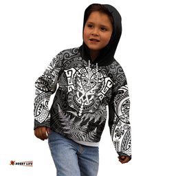 Personalised New Zealand Rugby Kid Hoodie Silver Fern All Black Mix Ta Moko White Style