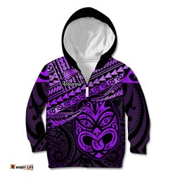 Personalised Matariki New Zealand Kid Hoodie Maori New Year Tiki Purple Version