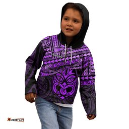 Personalised Matariki New Zealand Kid Hoodie Maori New Year Tiki Purple Version