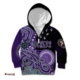 Personalised NAIDOC Week AFL Dockers Kid Hoodie Aboriginal Dot Art Lizard Mix Boomerang