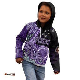 Personalised NAIDOC Week AFL Dockers Kid Hoodie Aboriginal Dot Art Lizard Mix Boomerang
