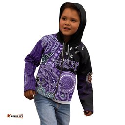 Personalised NAIDOC Week AFL Dockers Kid Hoodie Aboriginal Dot Art Lizard Mix Boomerang