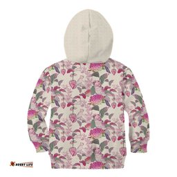 Pink Cockatoo Australia Kid Hoodie Tropical Flowers Seamless Pattern