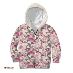 Pink Cockatoo Australia Kid Hoodie Tropical Flowers Seamless Pattern