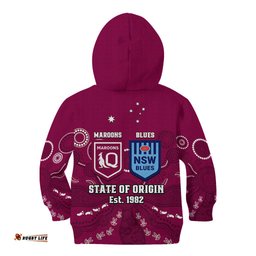 QLD Maroons and NSW Blues Rugby Kid Hoodie State of Origin Indigenous Maroon