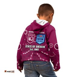 QLD Maroons and NSW Blues Rugby Kid Hoodie State of Origin Indigenous Maroon